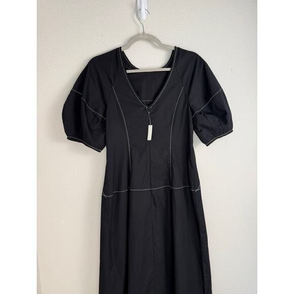 Madewell Women's Puff-Sleeve Drop-Waist Midi Dress Black 6 - Picture 7 of 13